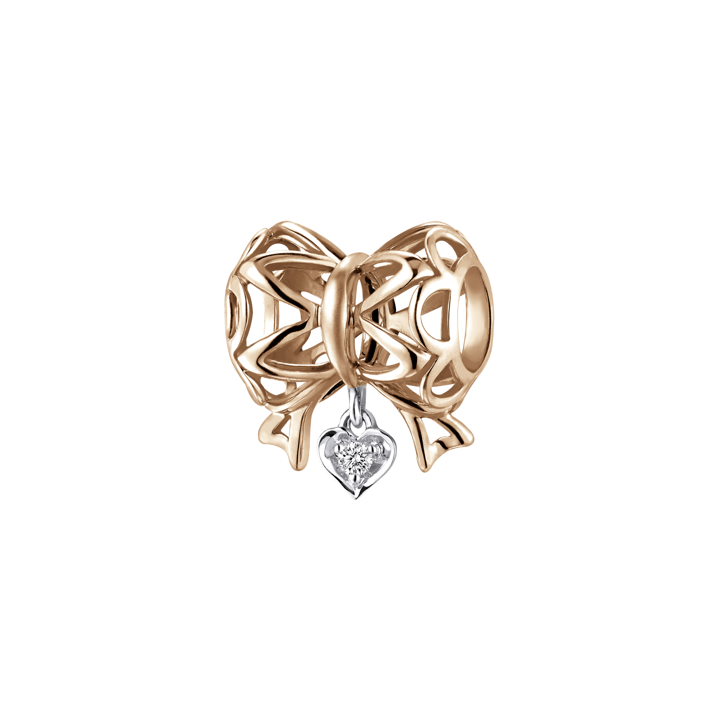 Dear Q "Sparkling Christmas- Gift Bow" 18K Rose Gold Diamond Charm