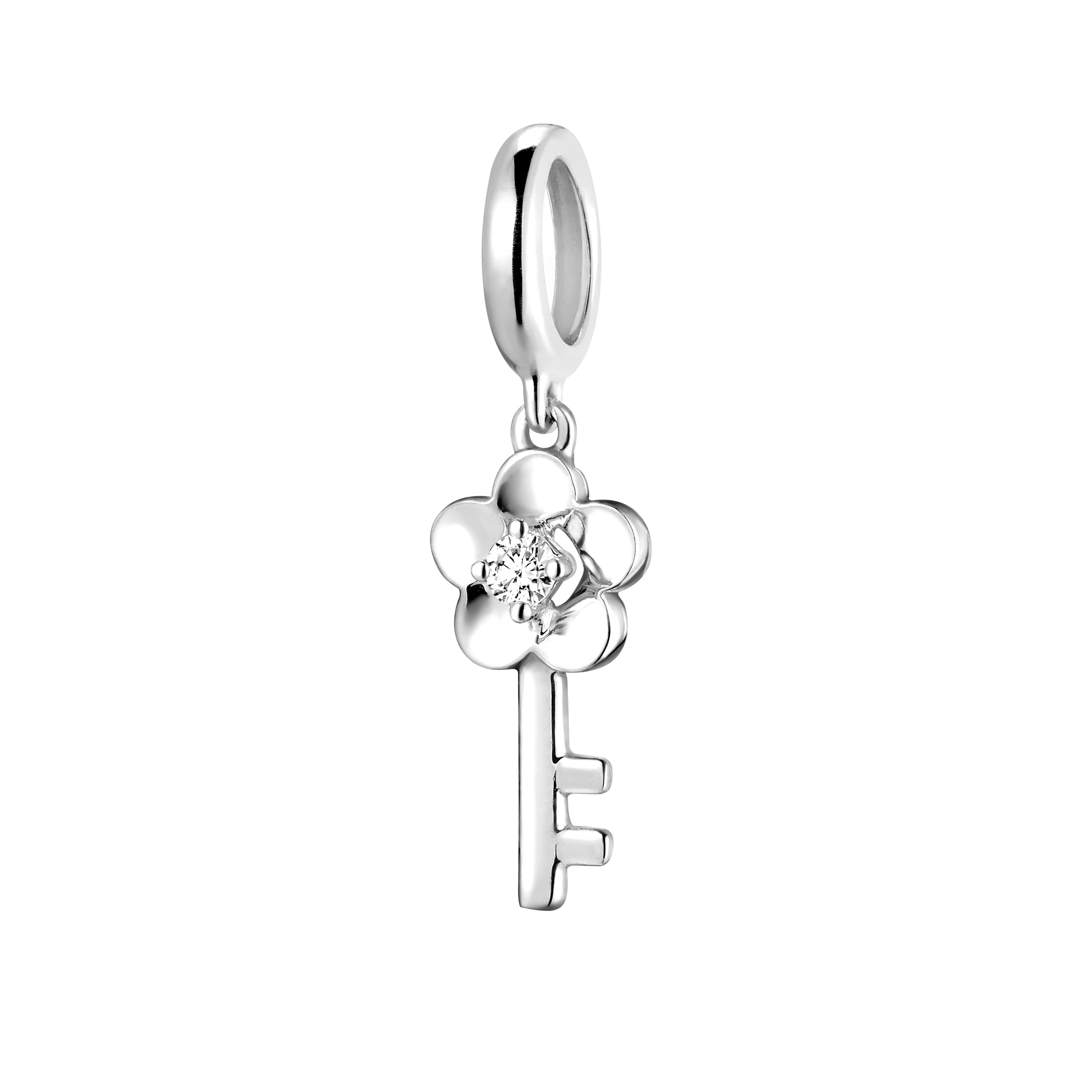 Dear Q "Floral Key" 18K White Gold Diamond Charm