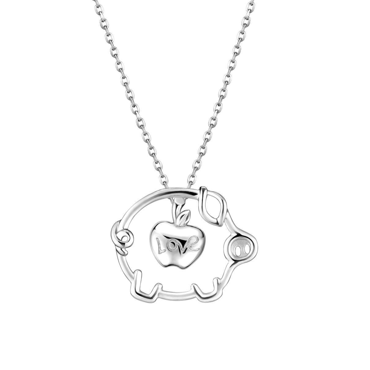 Pt Baby Darling "Cute Piggy & Apple" Platinum Pendant for kids