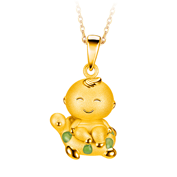 Hugging Family "Ka-ka & Sea Turtle Life Buoy" Gold Pendant