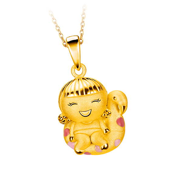 Hugging Family "Ting-ting & Flamingo Life Buoy" Gold Pendant