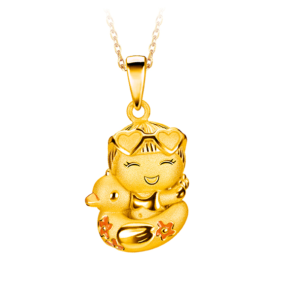 Hugging Family "Ting-ting & Duck Life Buoy" Gold Pendant