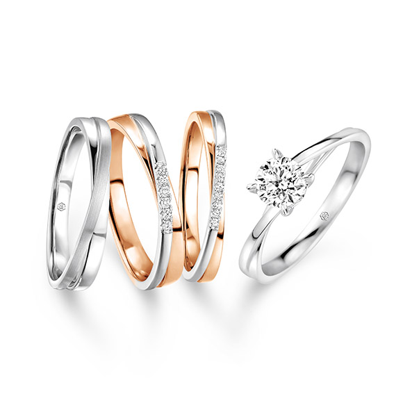 Wedding Collection "Stay Together" 18K Gold Diamond Engagement and Wedding Couple Rings