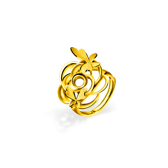 Beloved Collection“Butterflies Dancing in Flowers”Gold Ring