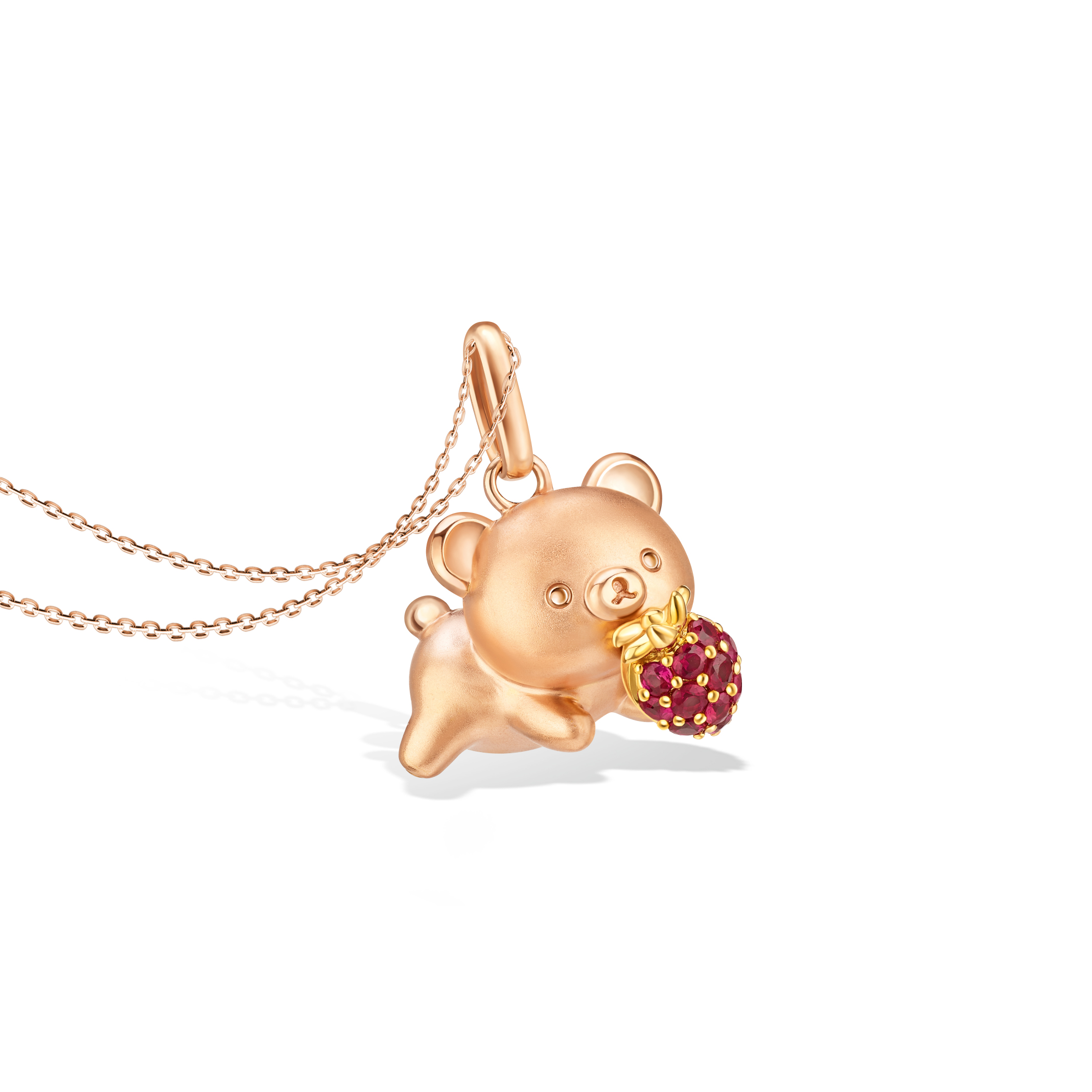 Rilakkuma™ Collection  "Chairoikoguma & Strawberry" 18K Gold Pendant with Ruby