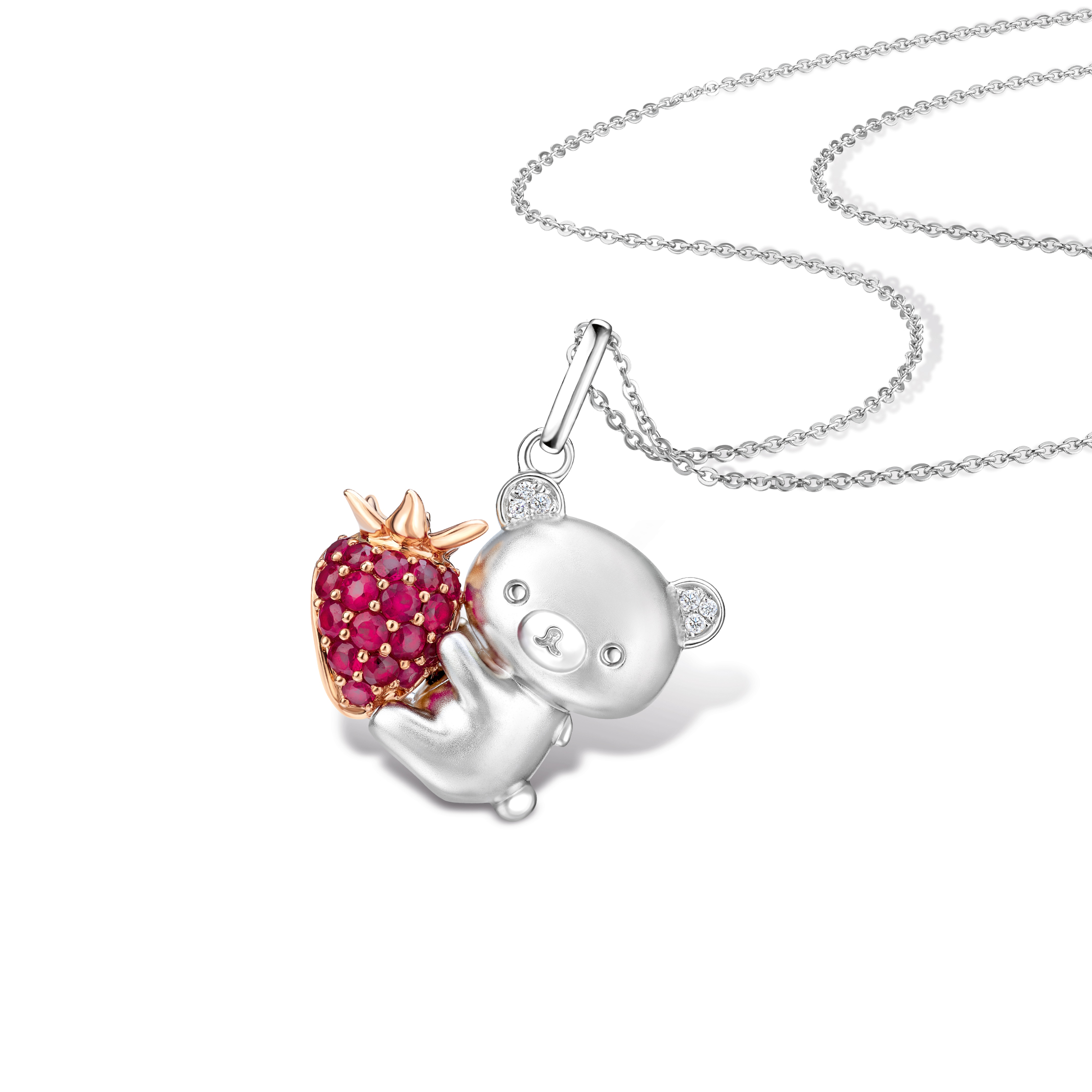 Rilakkuma™ Collection "Rilakkuma™ & Strawberry" 18K Gold Diamond Pendant with Ruby