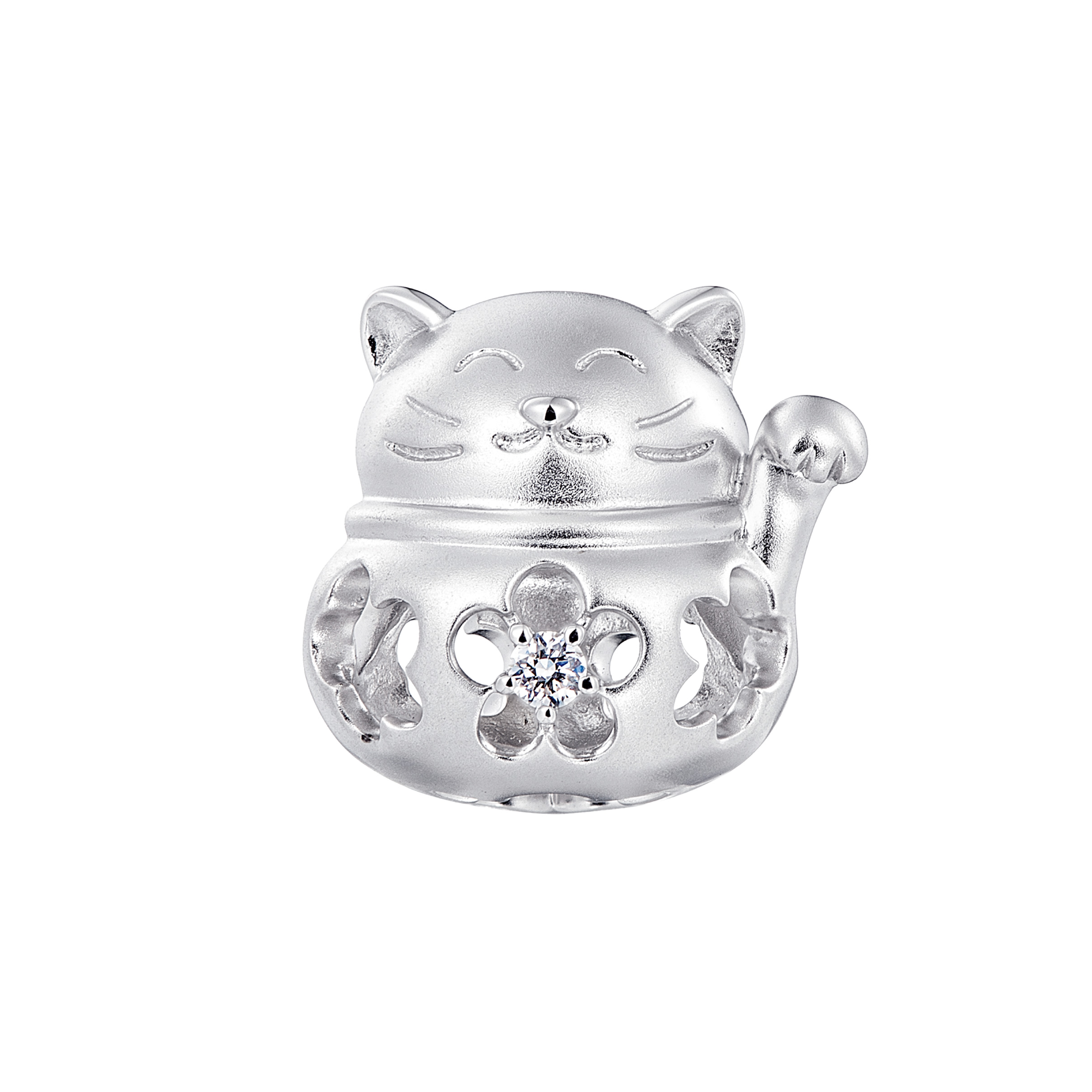 Dear Q "Fortune Cat" 18K White Gold Diamond Charm