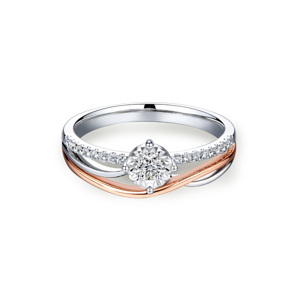 "Love Across" 18K (Red/White) Gold Diamond Ring