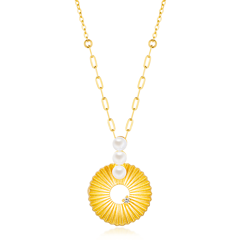 "Chasing Light" Diamond Gold Pearl Necklace 