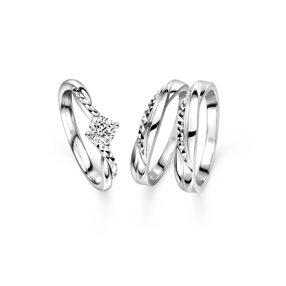 Wedding Collection "Loving Hug" 18K White Gold Diamond Engagement and Wedding Rings