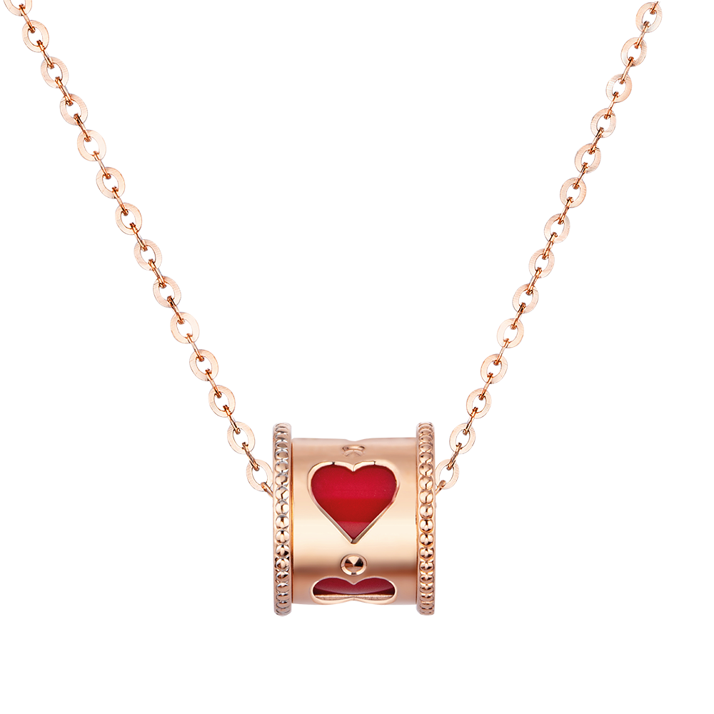 "Fancy Kaleidoscope" 18K Rose Gold Red/Pink Ceramic Necklace 