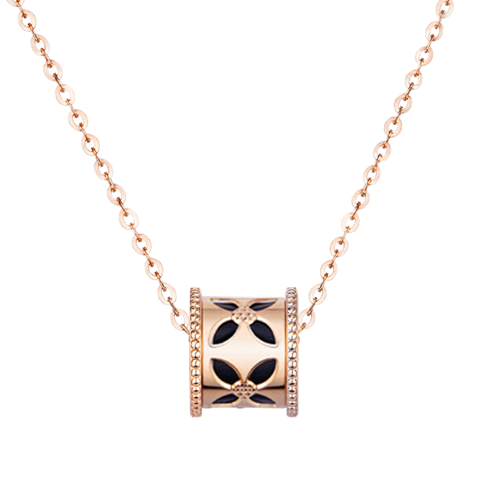 "Fancy Kaleidoscope" 18K Rose Gold Black/Dark Green Ceramic Necklace