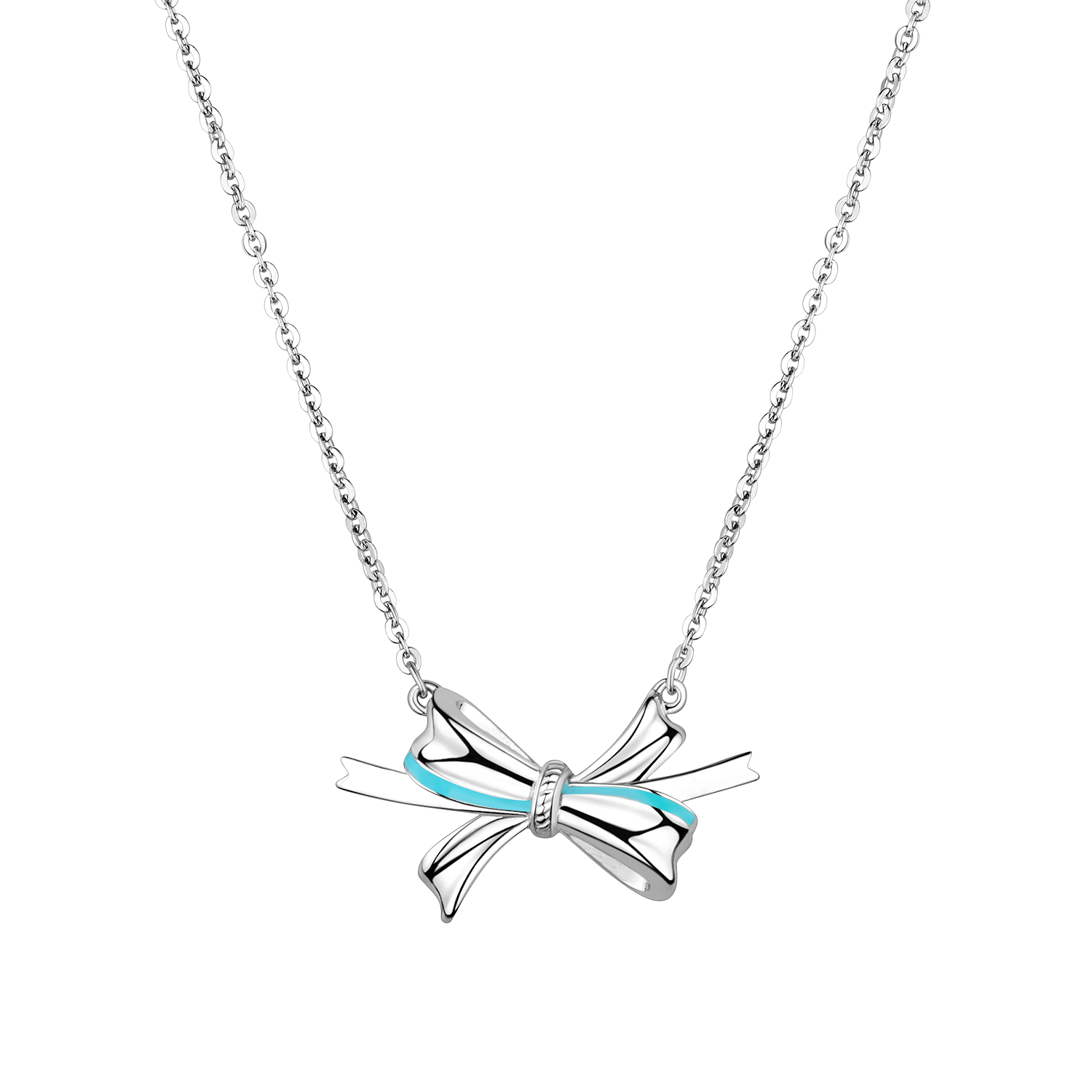 Pt Graceful "Loving Bows" Platinum Necklace with Enamel