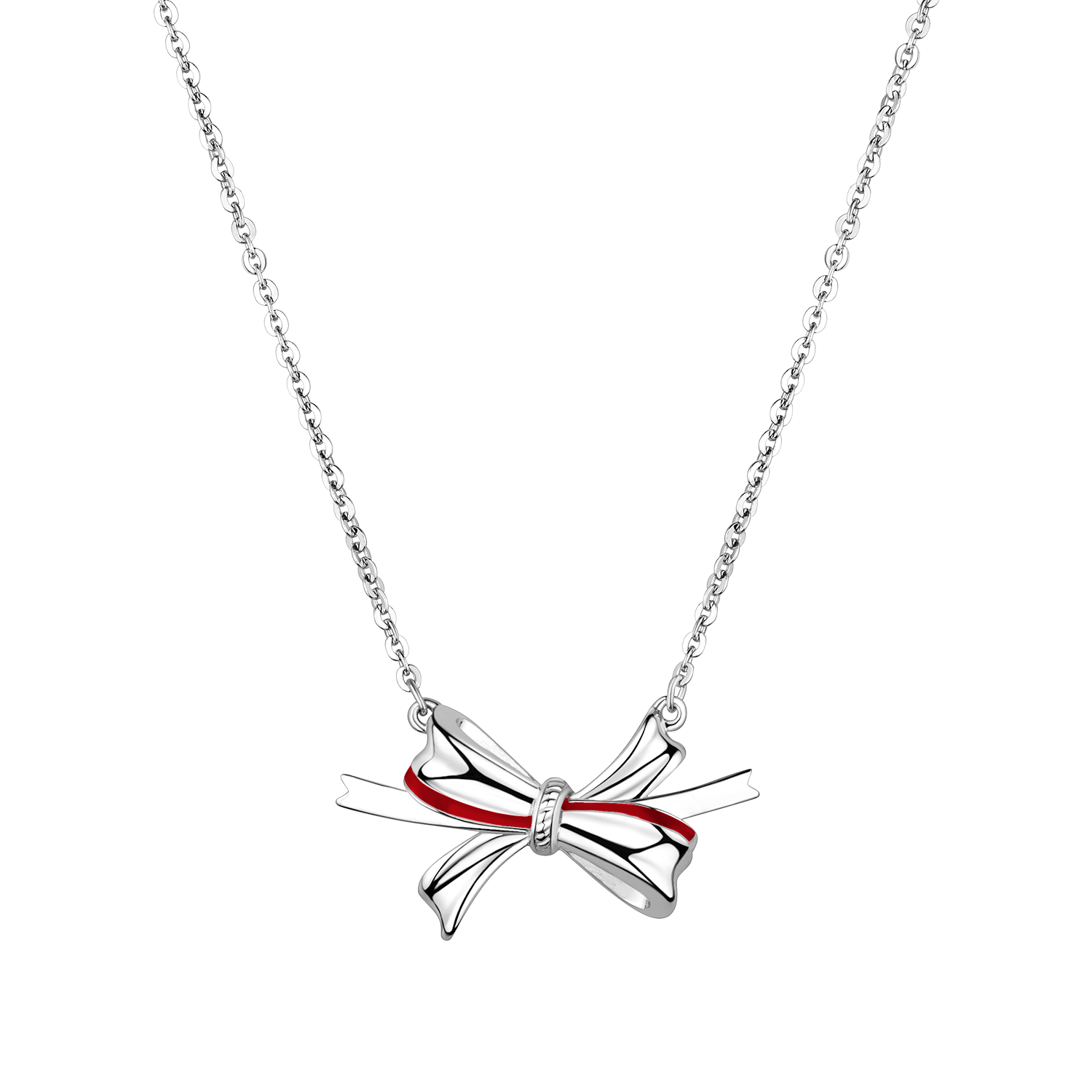 Pt Graceful "Loving Bows" Platinum Necklace with Enamel