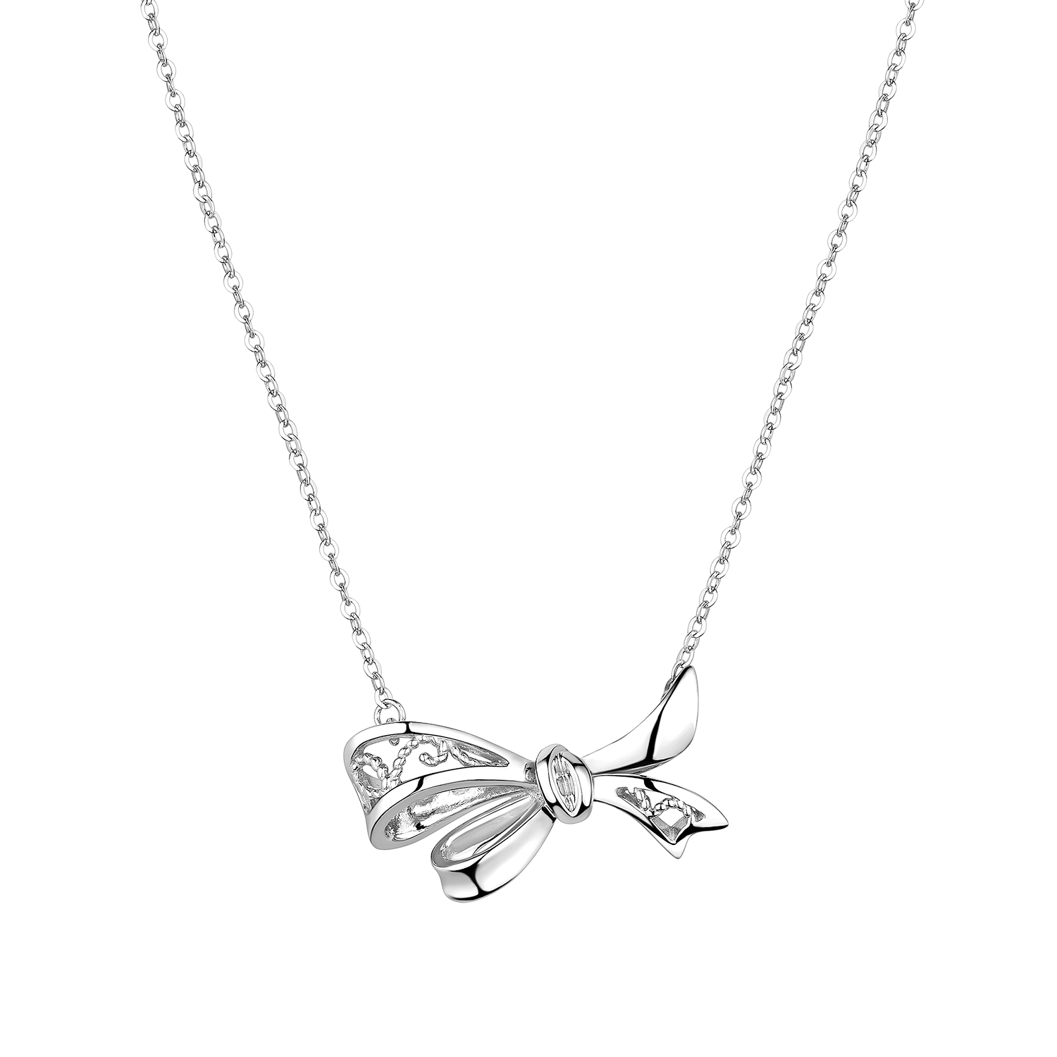 Pt Graceful "Romantic Bows" Platinum Necklace 