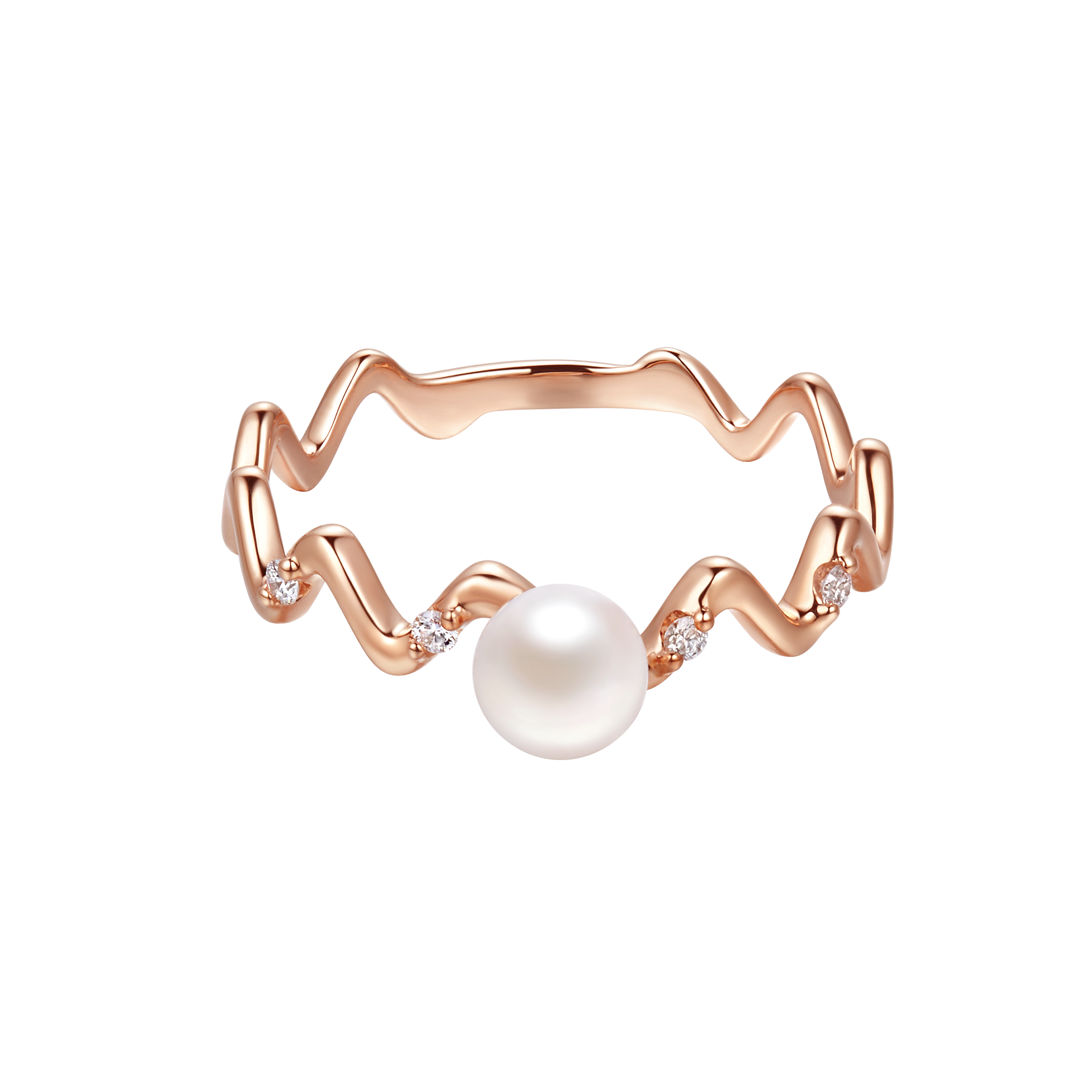 "Precious Circle" 18K Red Gold Diamond with Pearl Ring 