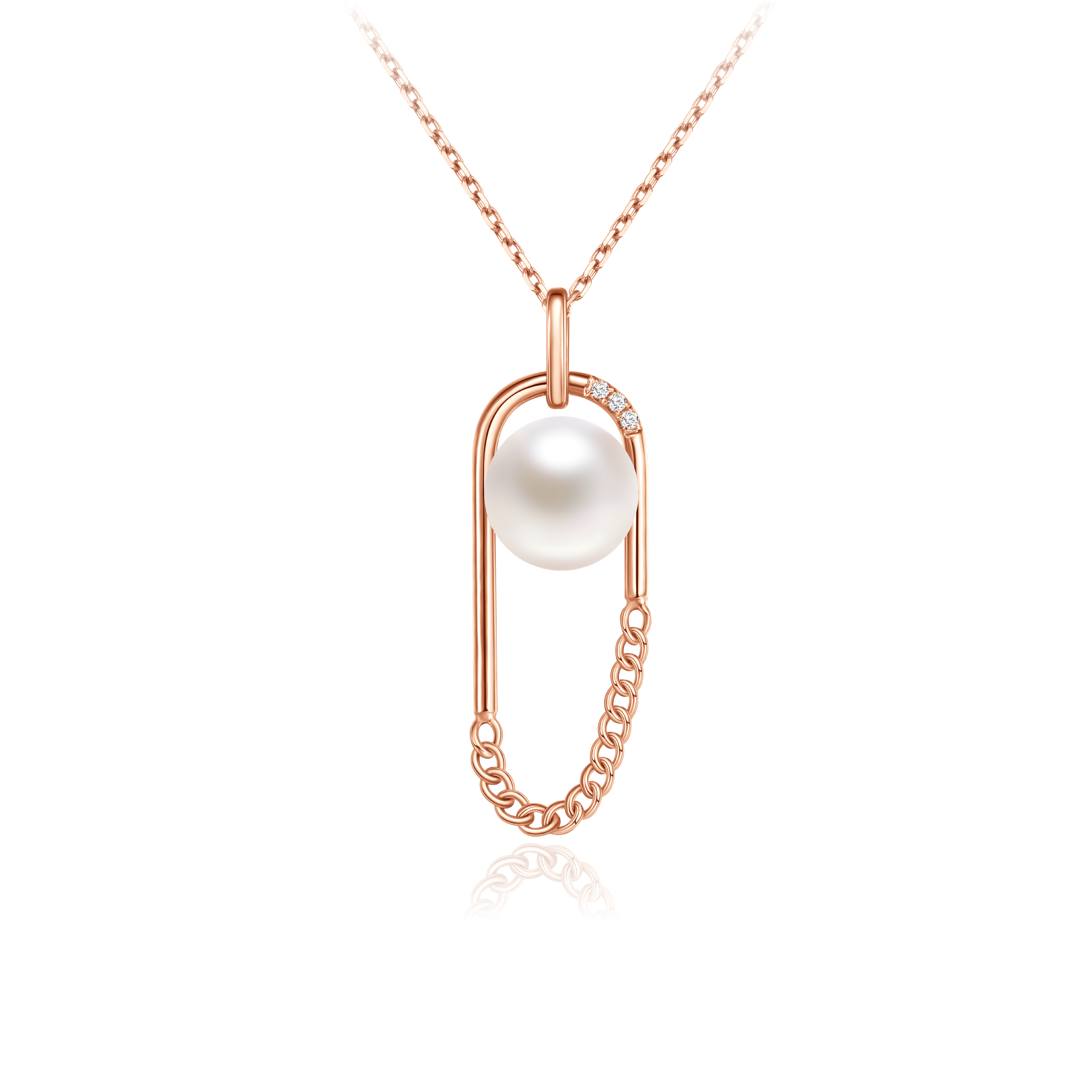 "Precious Circle" 18K Red Gold Diamond with Pearl Necklace 