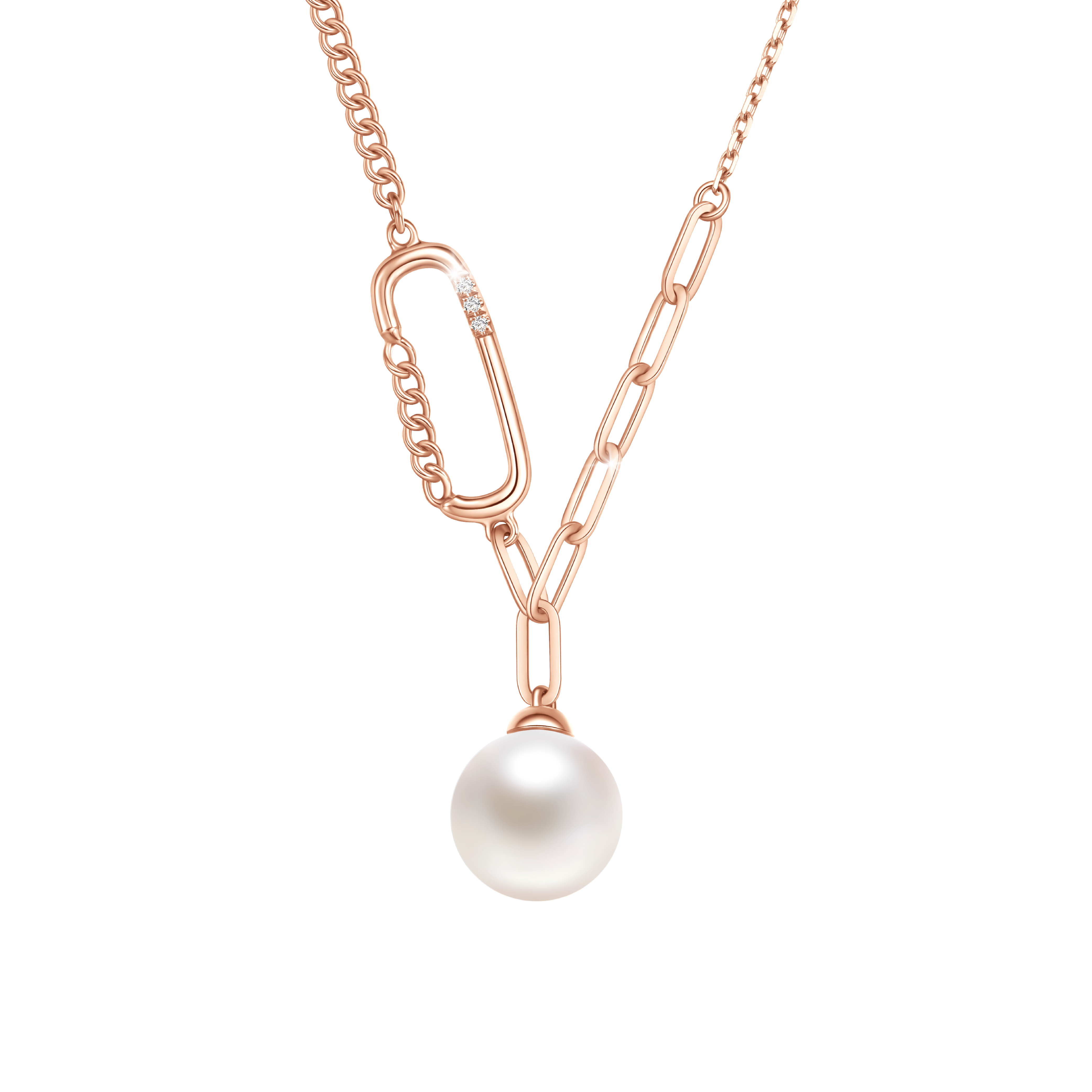 "Precious Circle" 18K Red Gold Diamond with Pearl Necklace 