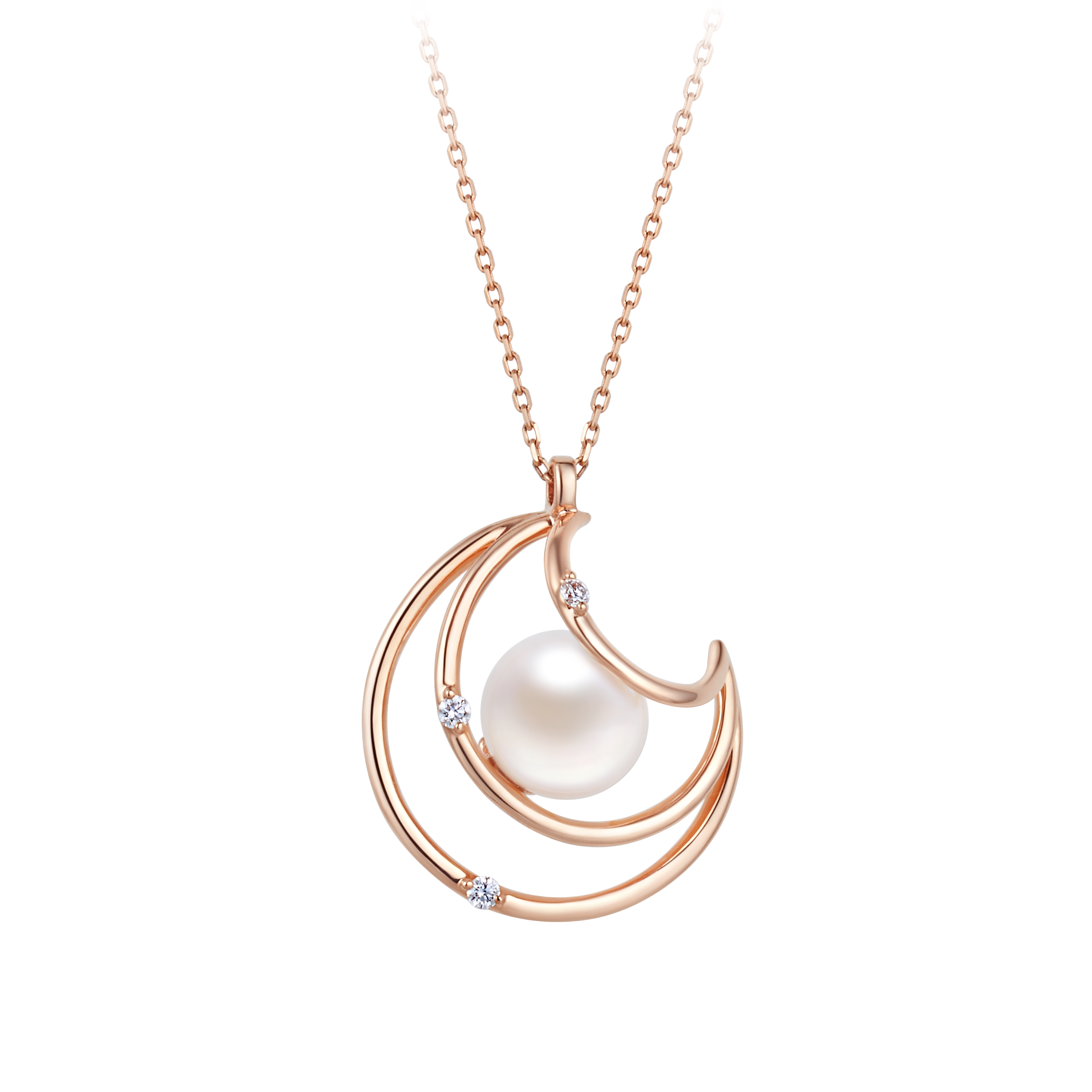 "Precious Circle" 18K Red Gold Diamond with Pearl Necklace 