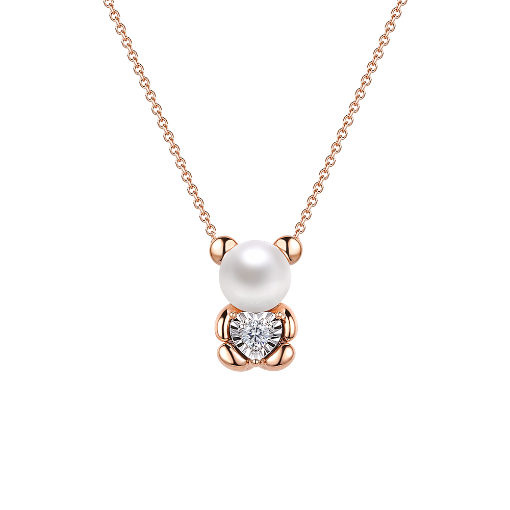 18K Gold Diamond Pearl Necklace