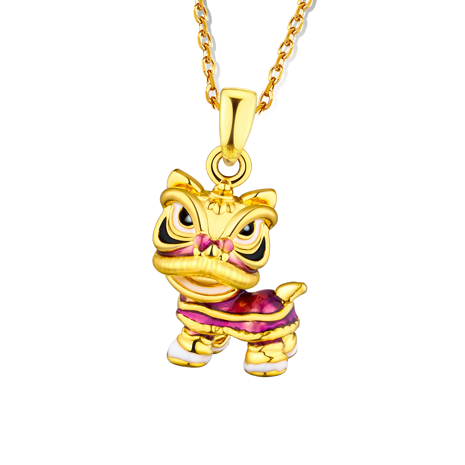 "Dancing Purple Lion" Gold Pendant