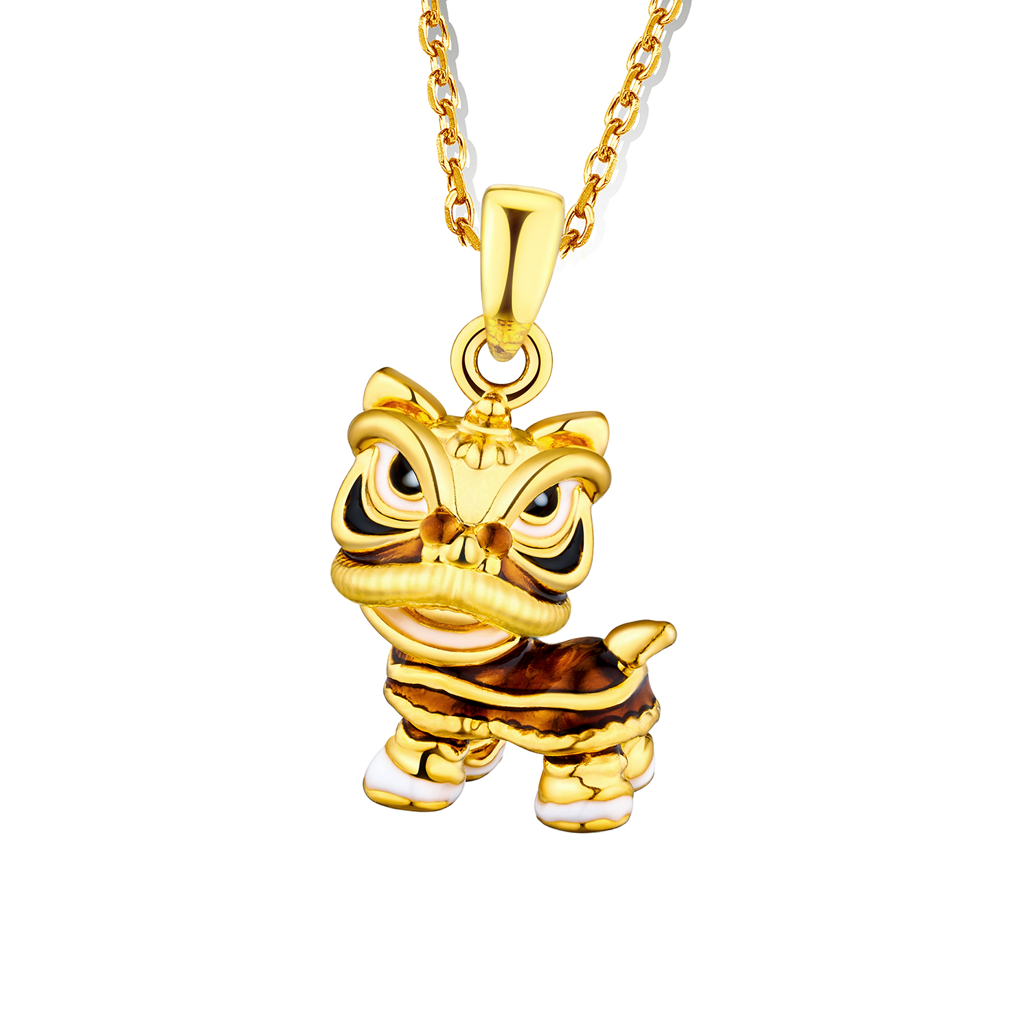 "Dancing Brown Lion" Gold Pendant