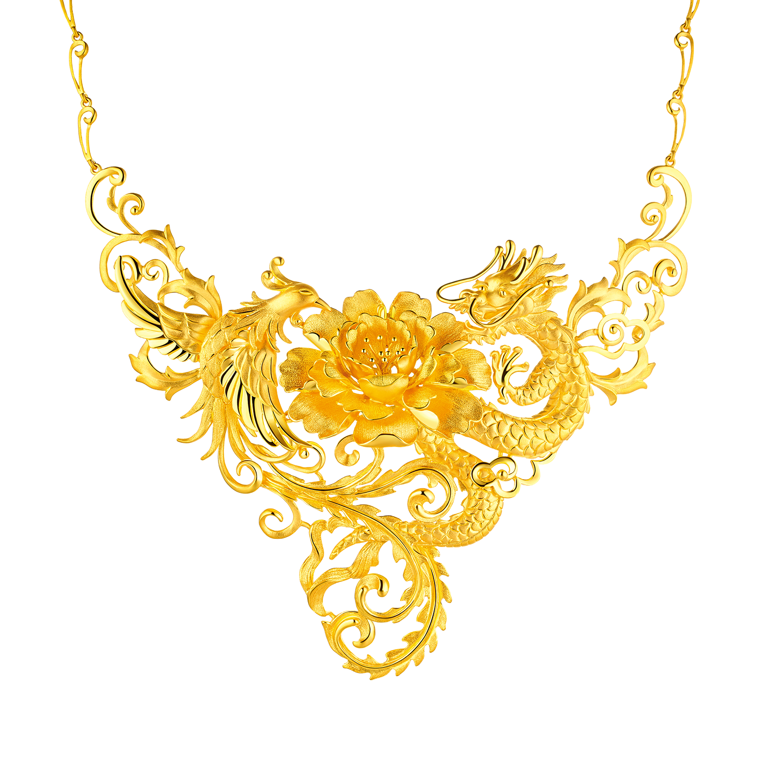 Beloved Collection "Prosperous Dragon and Phoenix" Gold Necklace 