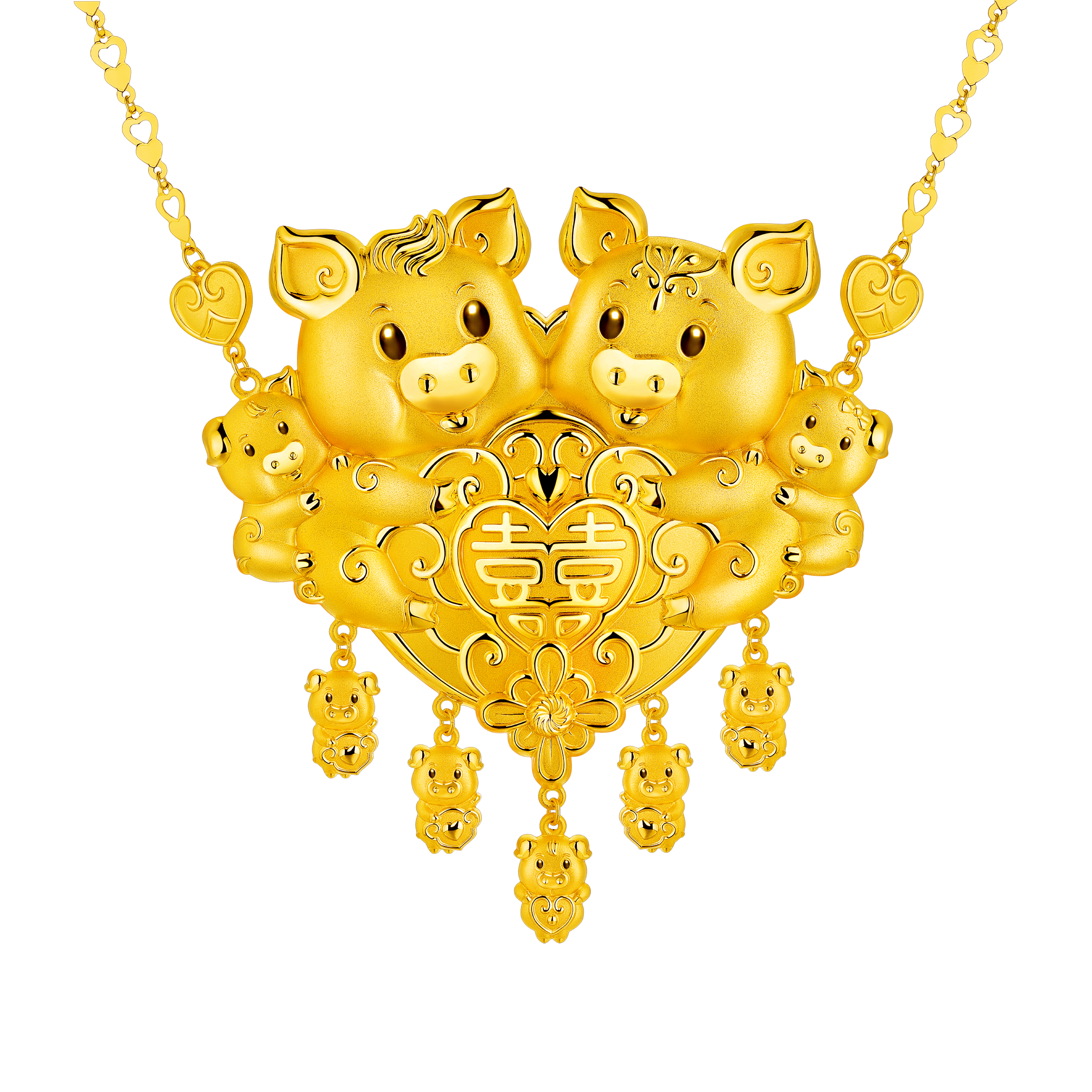 Beloved Collection " Auspicious Gold Pigs " Gold Necklace 