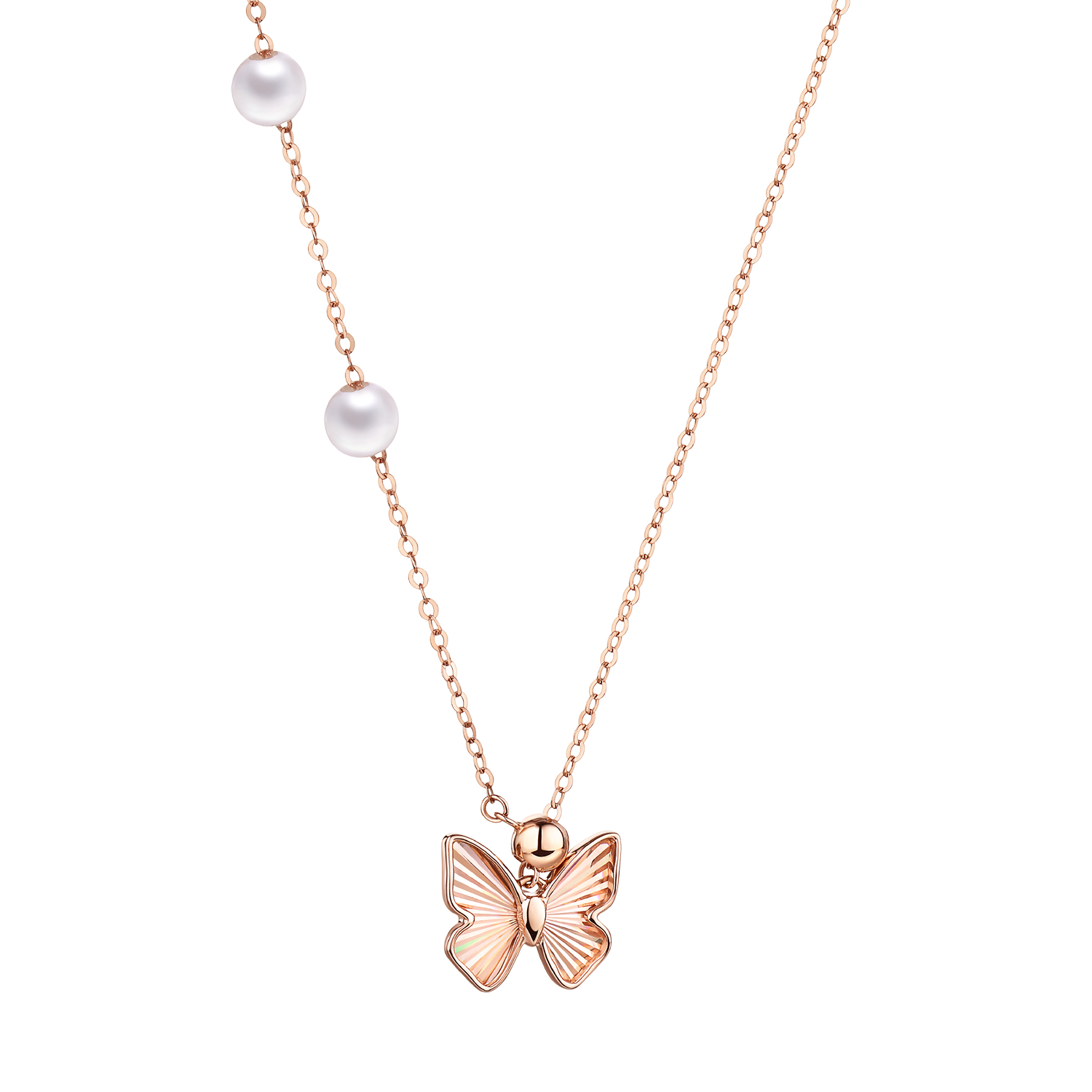 “Summer Trend”18K Gold Diamond Pearl Necklace 